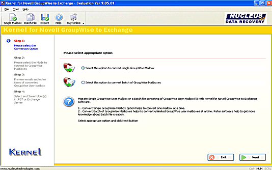 Screenshot of GroupWise to PST