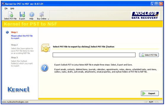 Screenshot of Outlook to Notes Tool